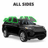 Black SUV with green outlines highlighting all side windows.