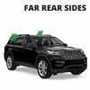 Black SUV with green outlines highlighting all far rear side windows.