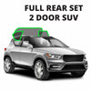 Silver two-door SUV with highlighted rear windows and text stating "Full Rear Set 2 Door SUV."