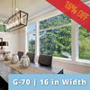 Dining room with large windows and a chandelier, featuring a 15% off discount banner.