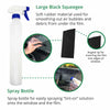 Large black squeegee and a spray bottle for smoothing out air bubbles and debris.